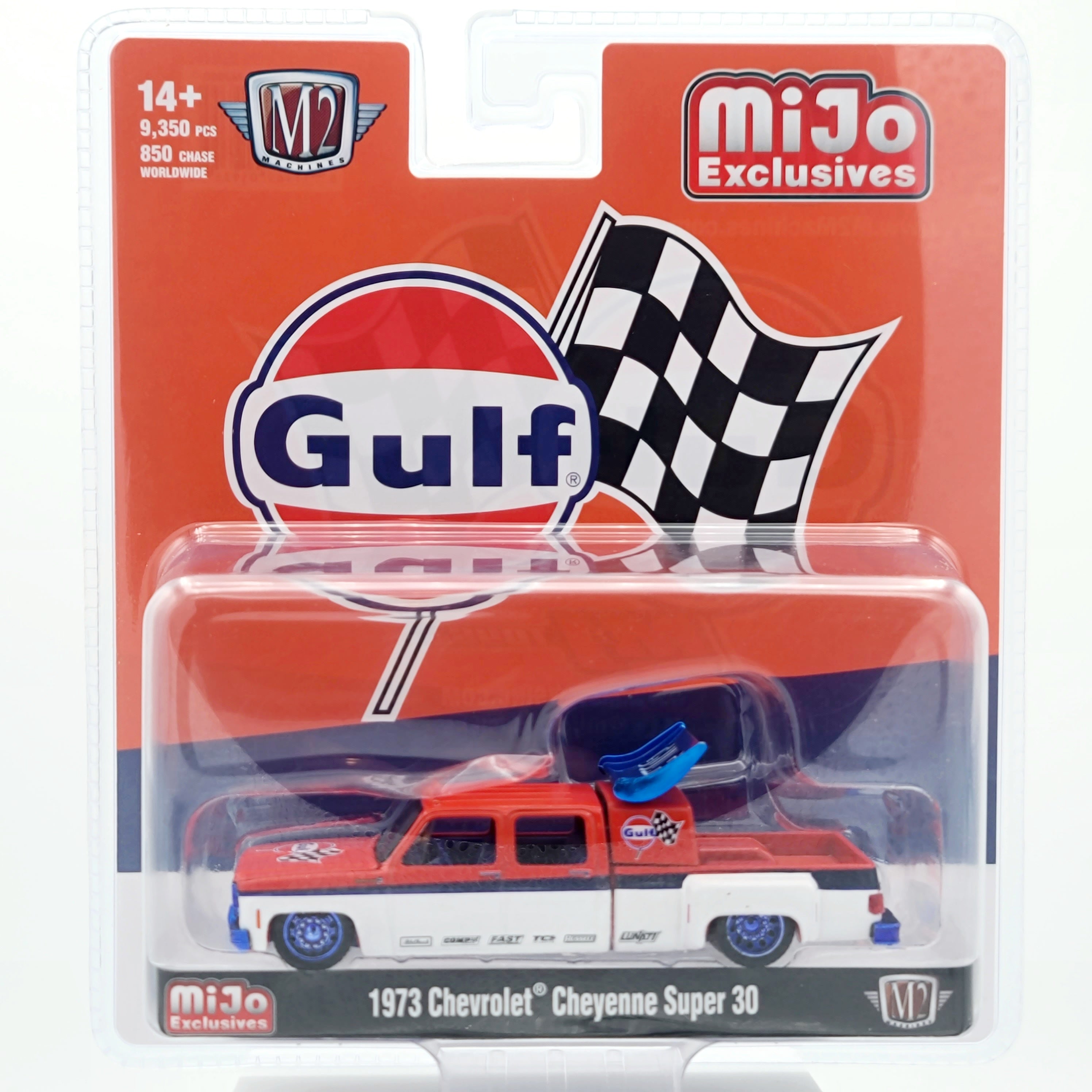 M2 Machines - CHASE - '73 Chevrolet Cheyenne Super 30 Dually Pickup - 1:64, Gulf Oil (2025 MiJo Exclusives - Limited Edition)
